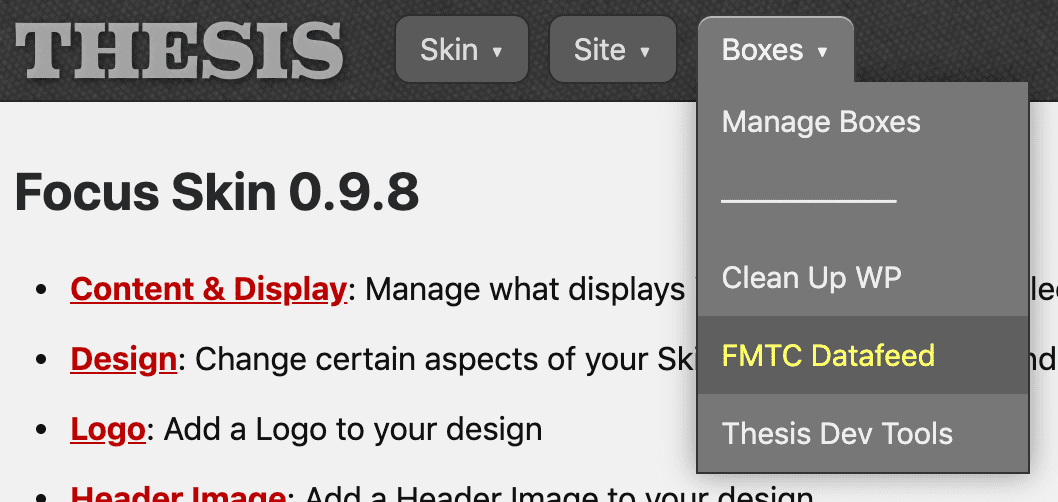 FMTC Datafeed settings via Boxes menu