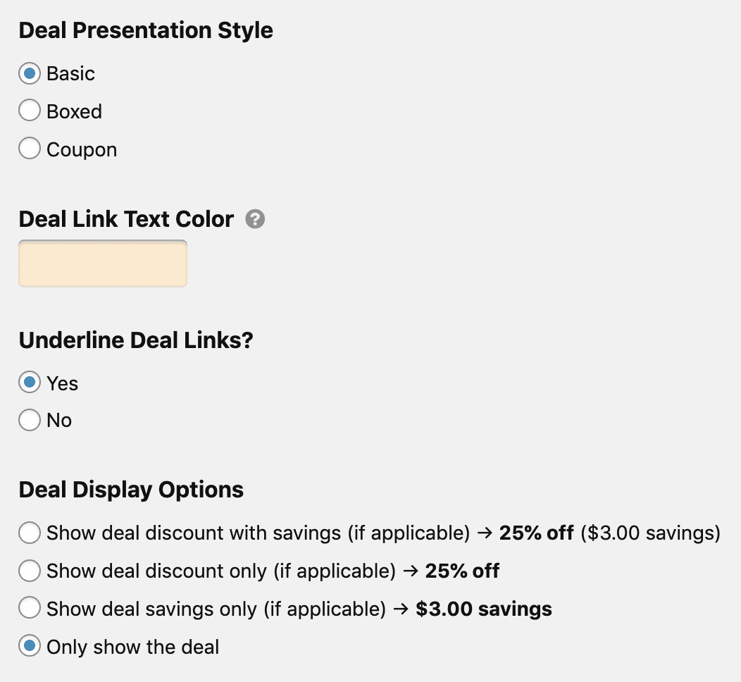 FMTC Datafeed Box Deal Display Options